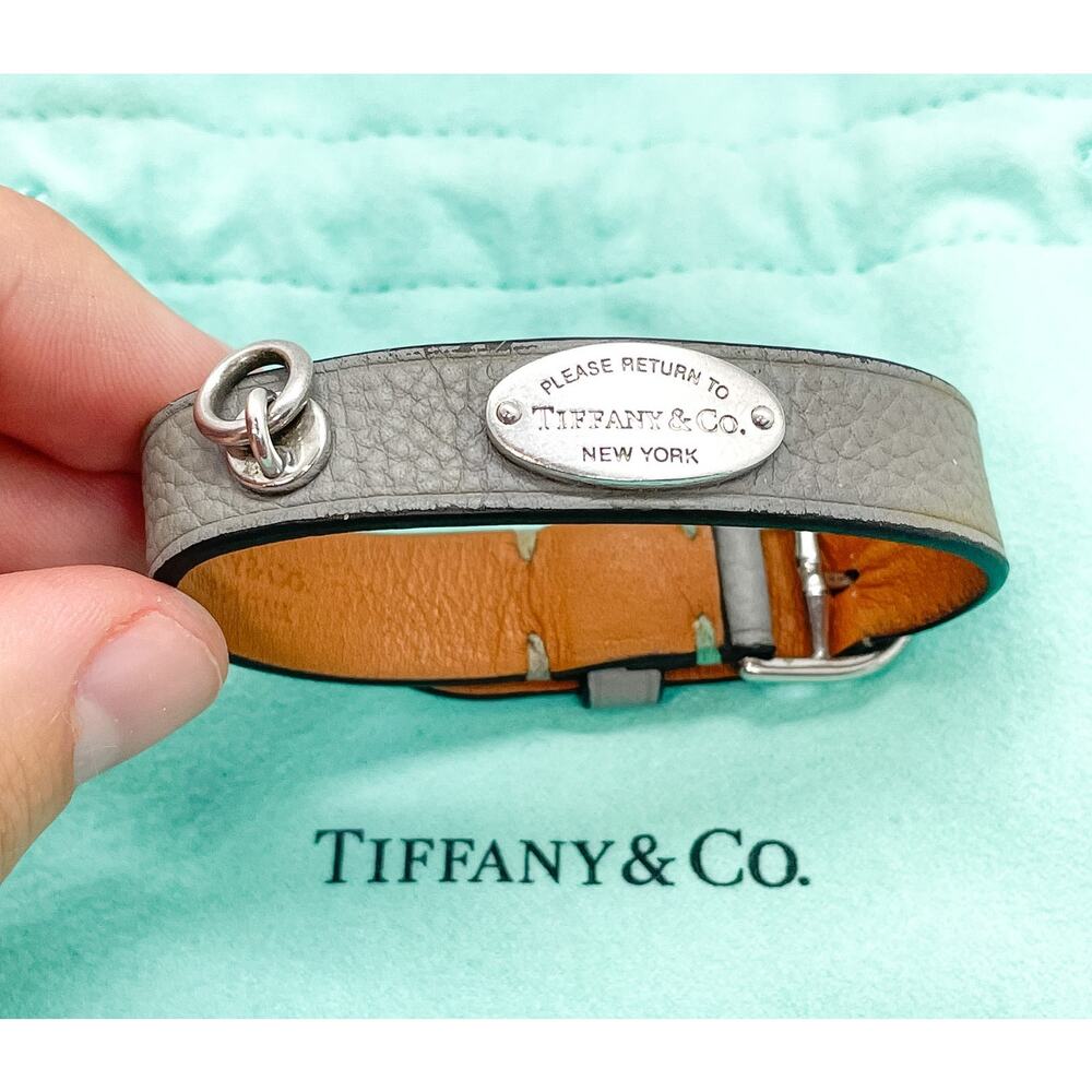 Tiffany & Co. Return to Tiffany Gray Leather Narrow Bracelet Size Small Medium